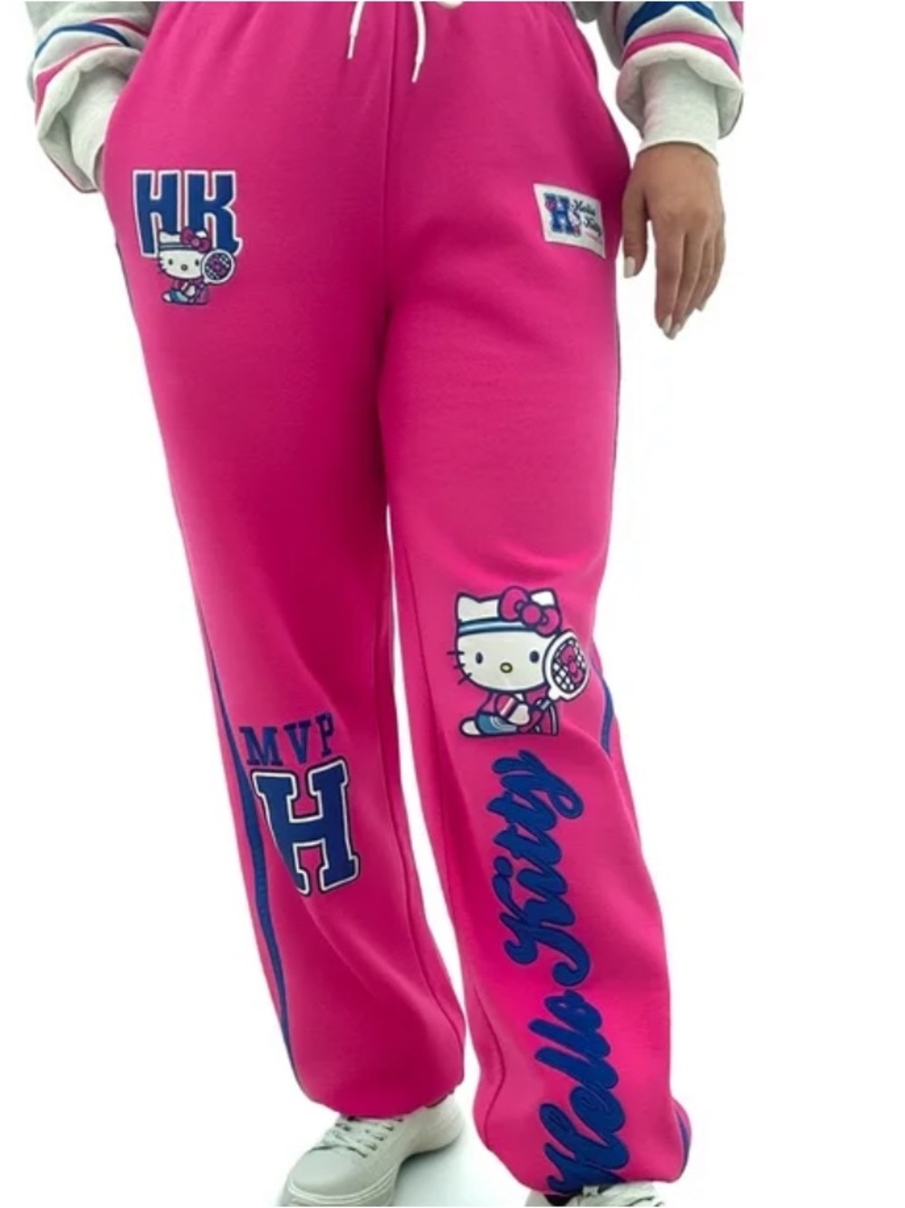Sanrio Hello Kitty Pink Jogger Pants with Blue Stripe